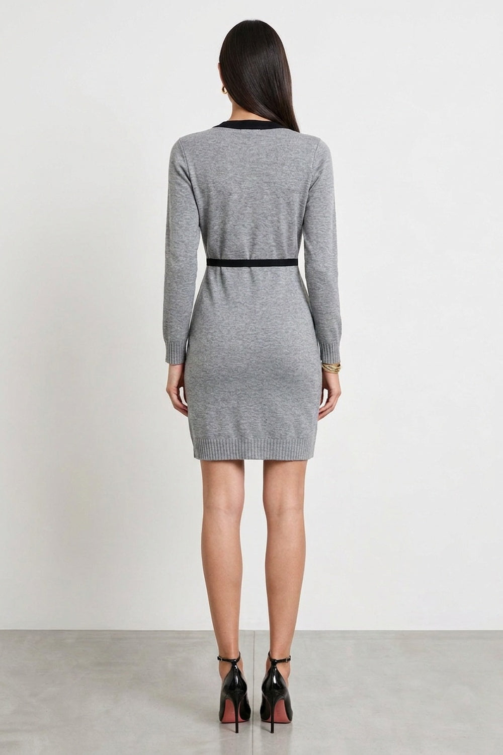 Heather Grey Fine-Knit Sheath Dress with Black Trim heather grey fine knit dress - product view 3
