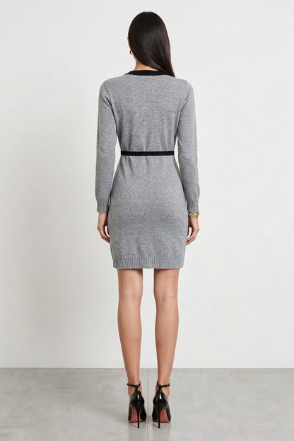 Heather Grey Fine-Knit Sheath Dress with Black Trim heather grey fine knit dress - product view 3