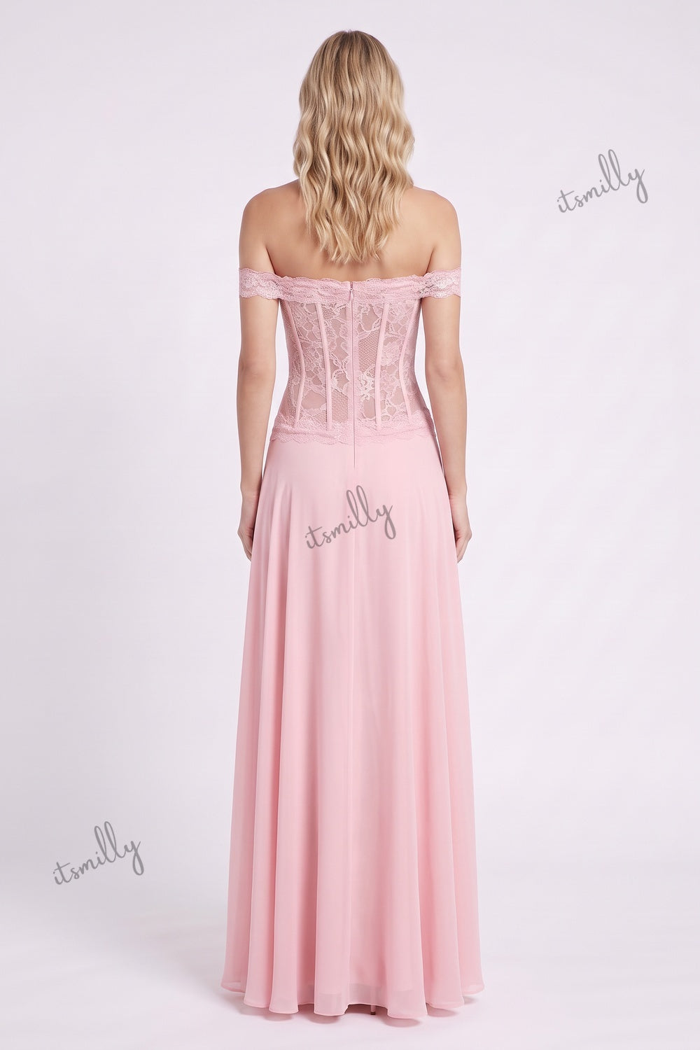 Light Pink Chiffon A-Line Evening Gown light pink chiffon evening gown - product view 3