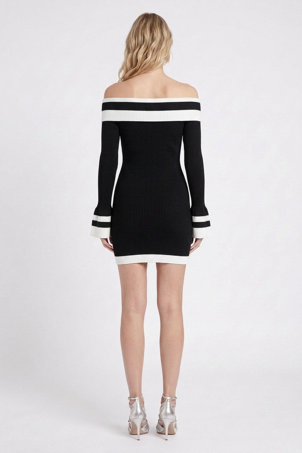 Black Ribbed Knit Off-Shoulder Bodycon Dress black ribbed knit dress - product view 3