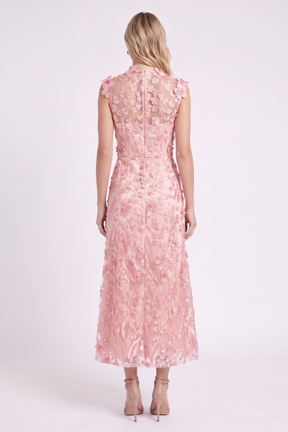 Pink Tulle Overlay A-Line Midi Dress pink tulle overlay dress - product view 3