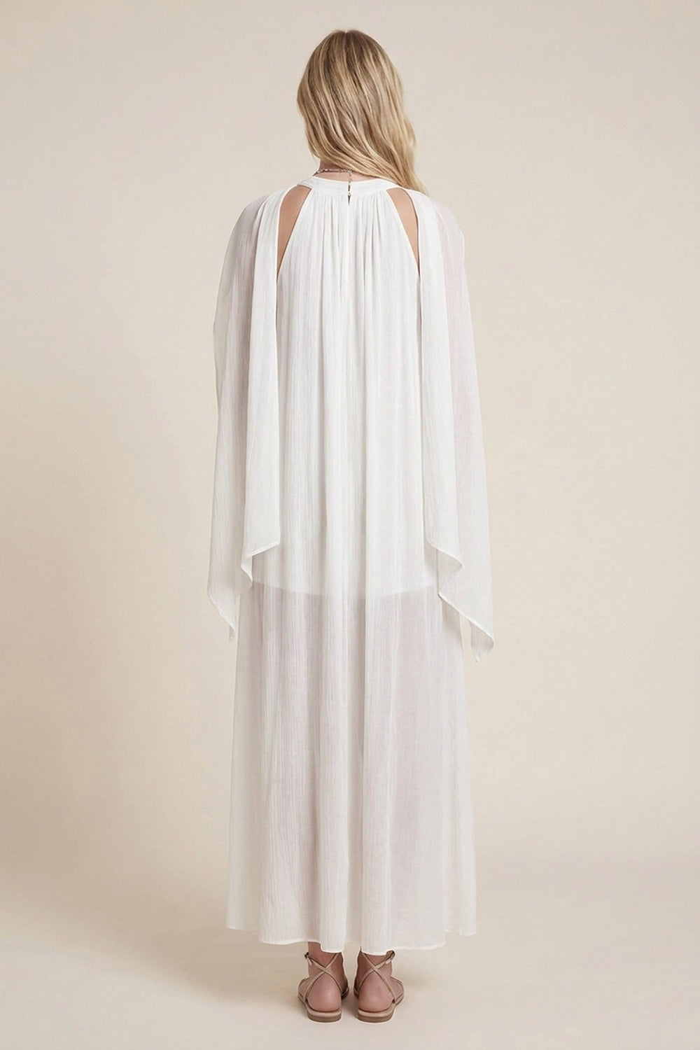 White Semi-Sheer Crinkle Chiffon A-Line Maxi Dress white lightweight semi-sheer crinkle chiffon dress - product view 3