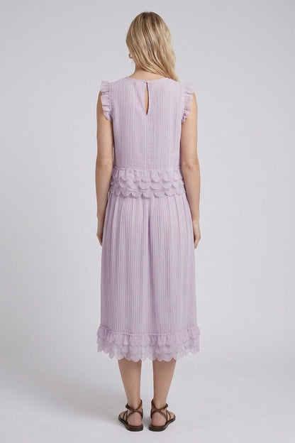 Lavender Pleated Chiffon Two-Piece Set: Relaxed Sleeveless Top & A-Line Midi Skirt lavender lightweight pleated chiffon two-piece set - product view 3