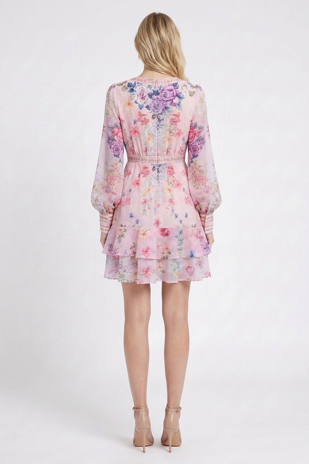 Light Pink Chiffon Fit-and-Flare Mini Dress light pink chiffon mini dress - product view 2
