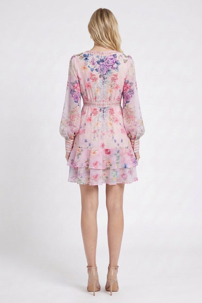 Light Pink Chiffon Fit-and-Flare Mini Dress light pink chiffon mini dress - product view 2