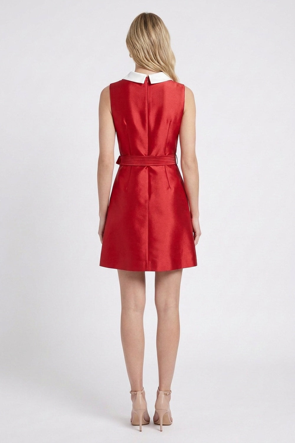 Red Satin-Like A-Line Mini Dress red satin-like structured fabric dress - product view 3