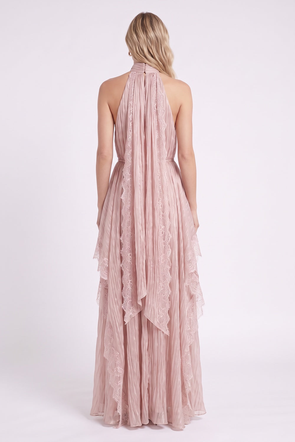 dusty pink crinkled chiffon a-line dress dusty pink crinkled chiffon dress - product view 3