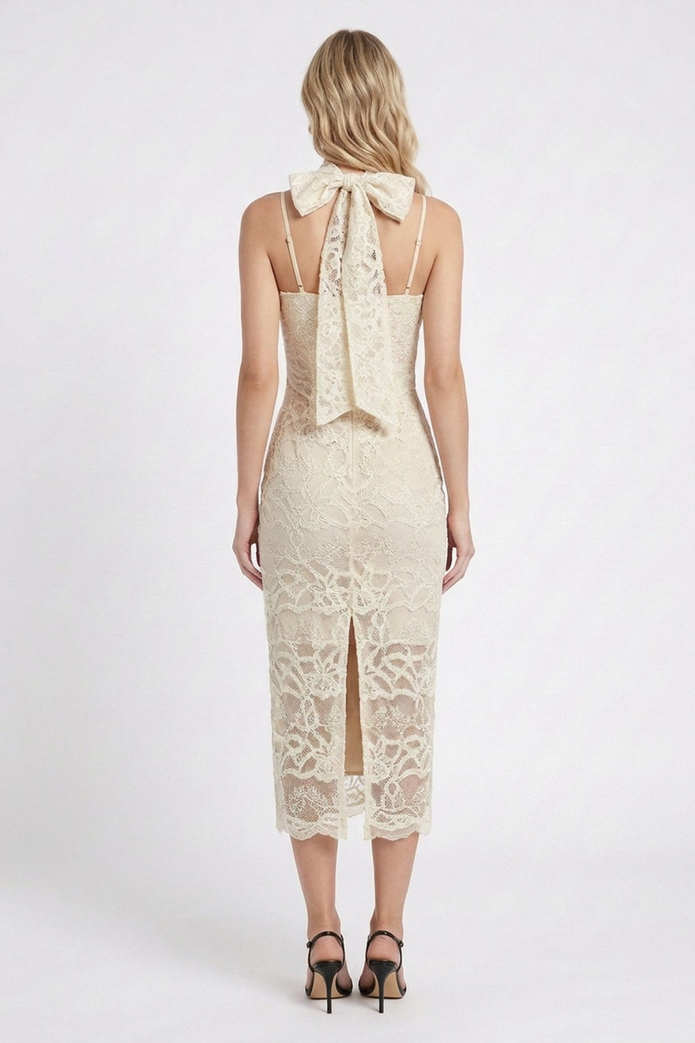 Cream Floral Lace Sheath Dress cream lace dress - product view 3