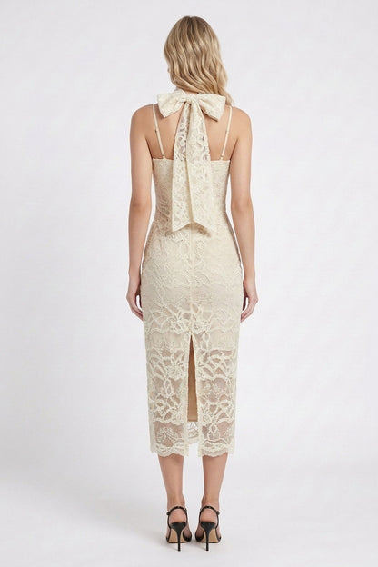 Cream Floral Lace Sheath Dress cream lace dress - product view 3