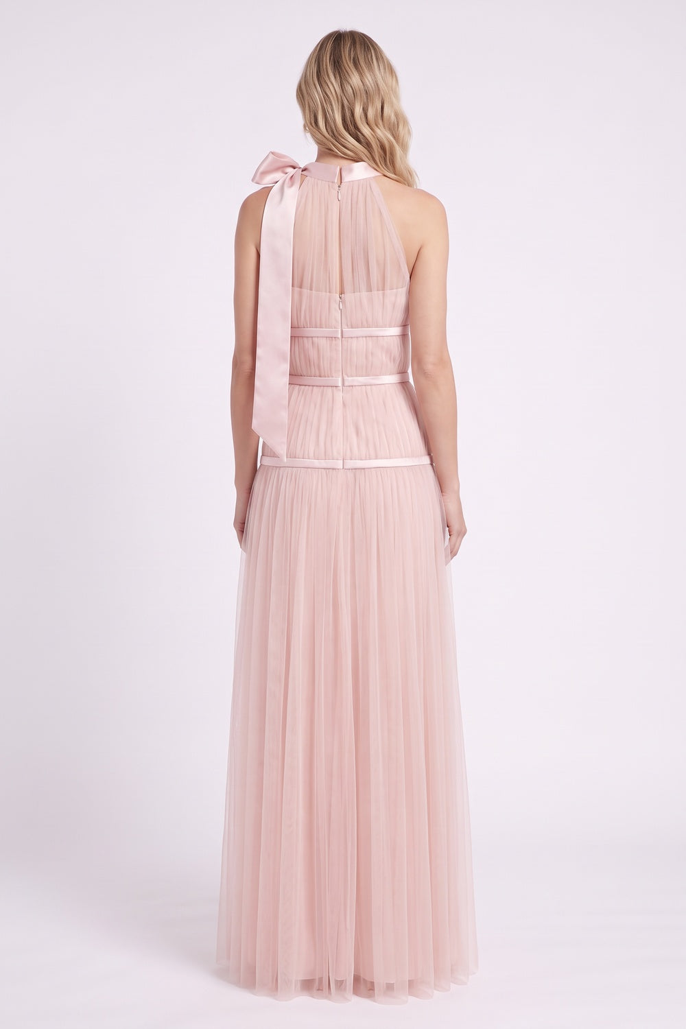 Light Pink Tulle A-Line Maxi Gown with Halter Bow Detail light pink tulle gown - product view 3