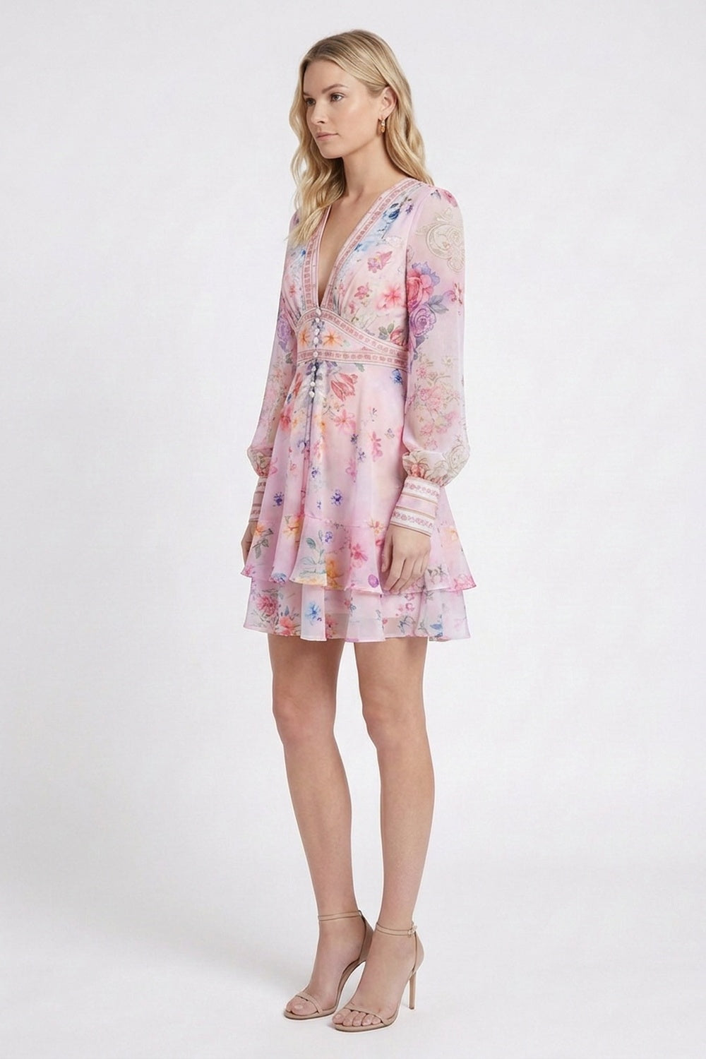Light Pink Chiffon Fit-and-Flare Mini Dress light pink chiffon mini dress - product view 3