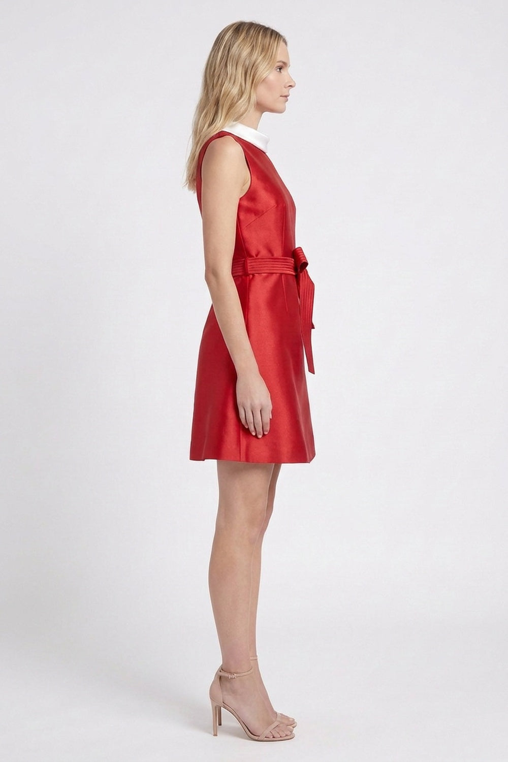 Red Satin-Like A-Line Mini Dress red satin-like structured fabric dress - product view 5