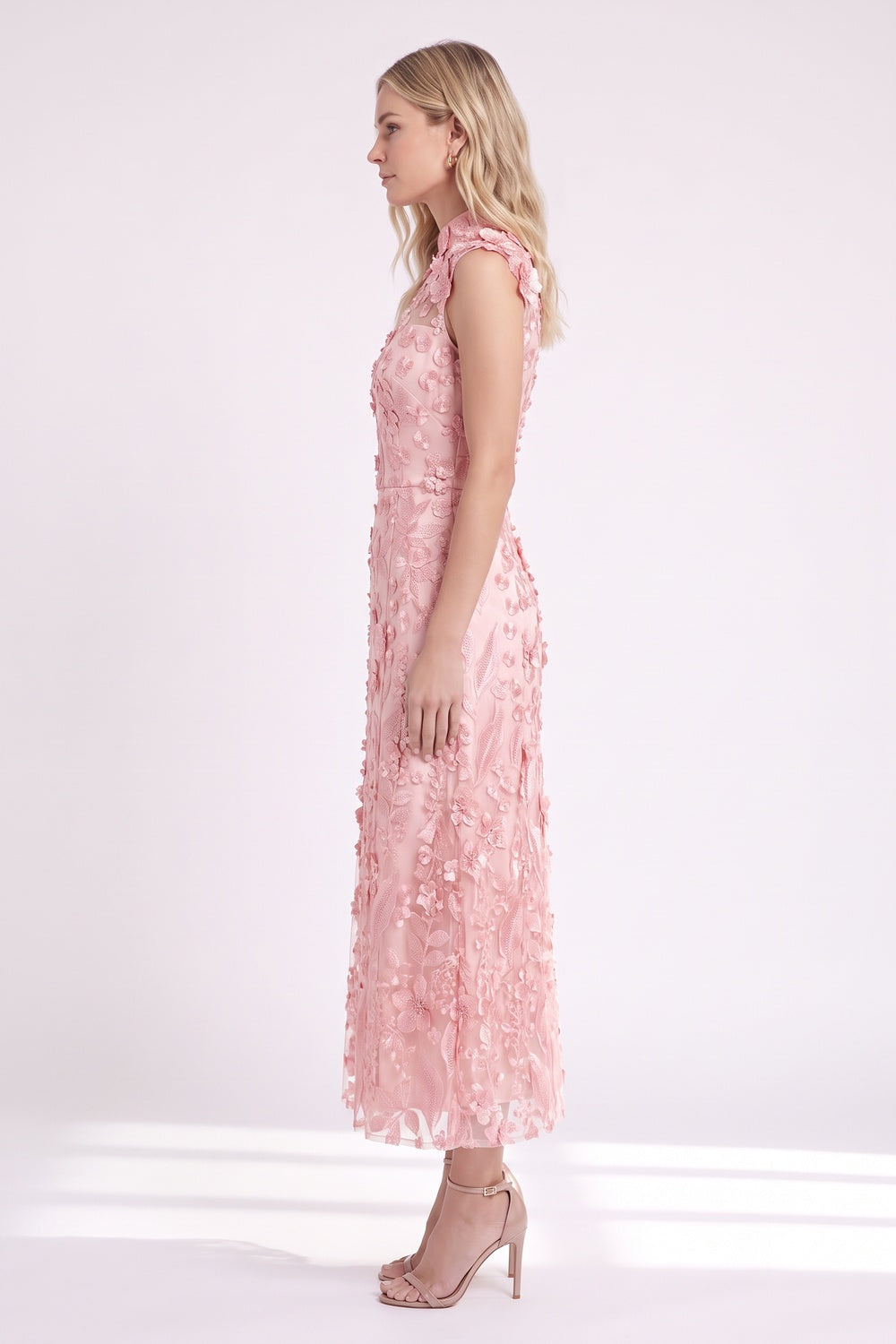 Pink Tulle Overlay A-Line Midi Dress pink tulle overlay dress - product view 5