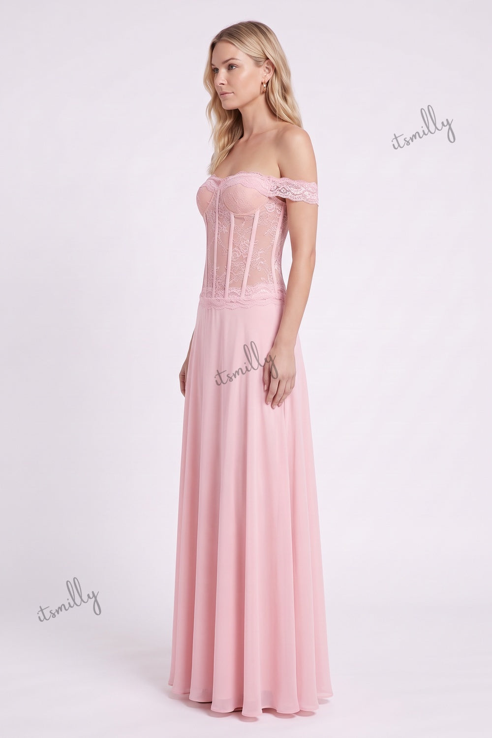 Light Pink Chiffon A-Line Evening Gown light pink chiffon evening gown - product view 5