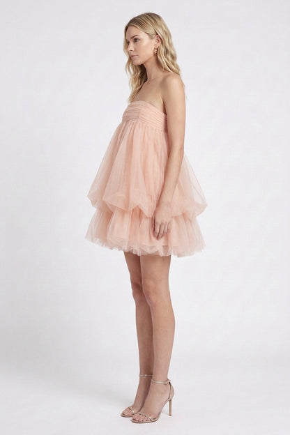 Peach Tulle Babydoll Dress peach tulle dress - product view 5