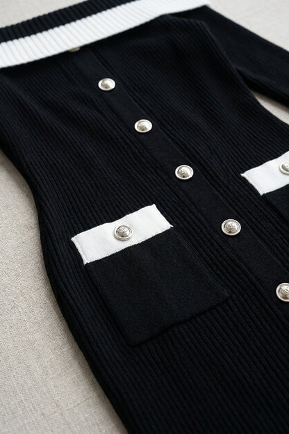 Black Ribbed Knit Off-Shoulder Bodycon Dress black ribbed knit dress - product view 6
