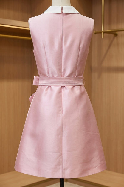 Pale Pink A-Line Mini Dress with Contrast White Collar pale pink structured silk gazar or heavy satin dress - product view 6