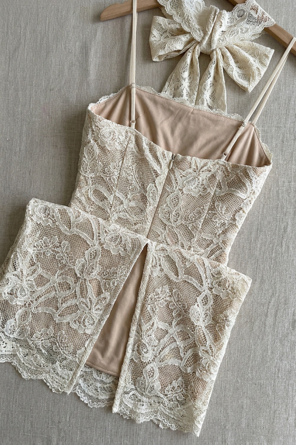 Cream Floral Lace Sheath Dress cream lace dress - product view 6