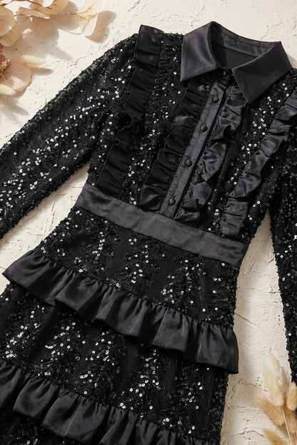 Black Sequined Mesh Tiered A-Line Maxi Dress black sequined mesh maxi dress - product view 6