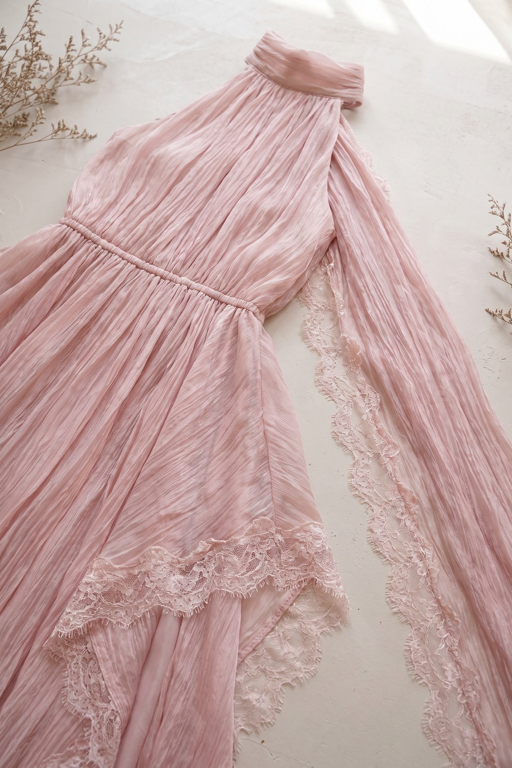 dusty pink crinkled chiffon a-line dress dusty pink crinkled chiffon dress - product view 6