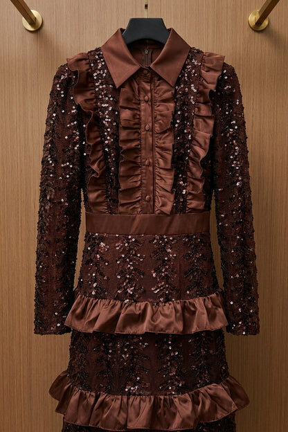 Dark Brown Sequined Mesh Tiered A-Line Maxi Dress dark brown sequined mesh dress - product view 6