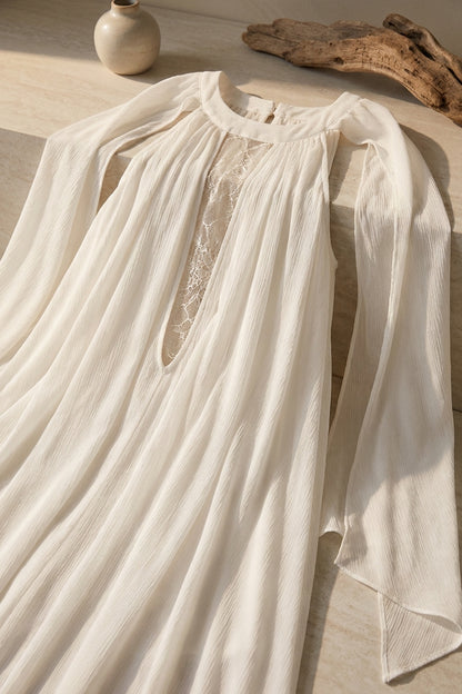 White Semi-Sheer Crinkle Chiffon A-Line Maxi Dress white lightweight semi-sheer crinkle chiffon dress - product view 6