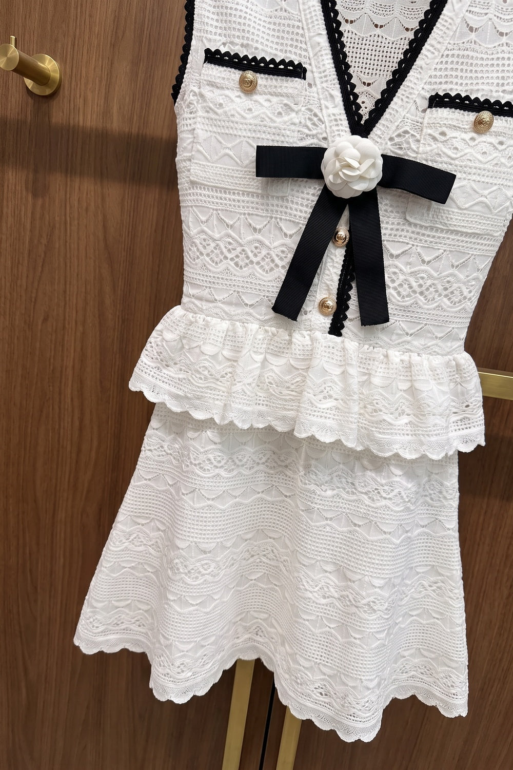 White Lace Crochet Peplum Mini Dress white lace/crochet knit dress - product view 6