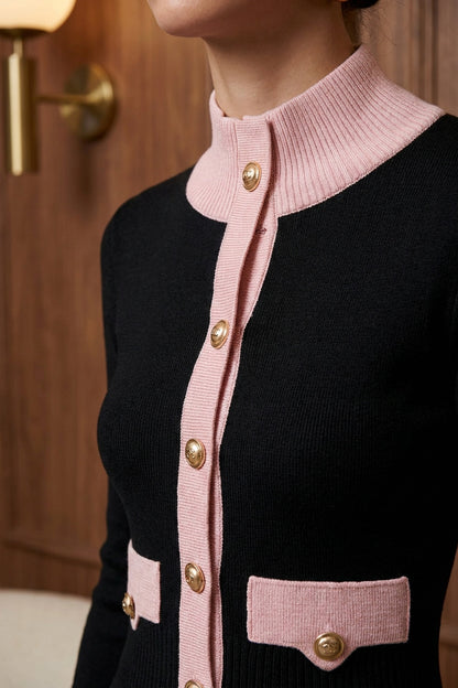 Black Fine Knit Bodycon Mini Dress with Pink Contrast black fine knit dress - product view 7