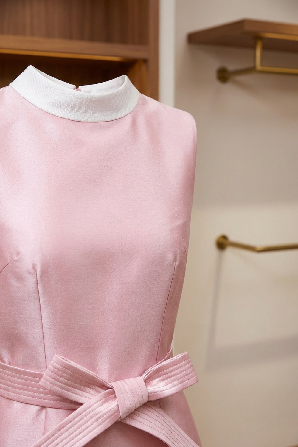 Pale Pink A-Line Mini Dress with Contrast White Collar pale pink structured silk gazar or heavy satin dress - product view 7