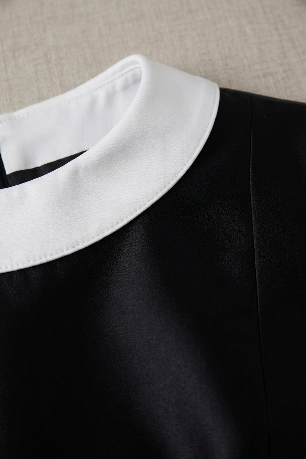Black Satin A-Line Mini Dress with Contrast Collar black structured satin or silk faille dress - product view 7