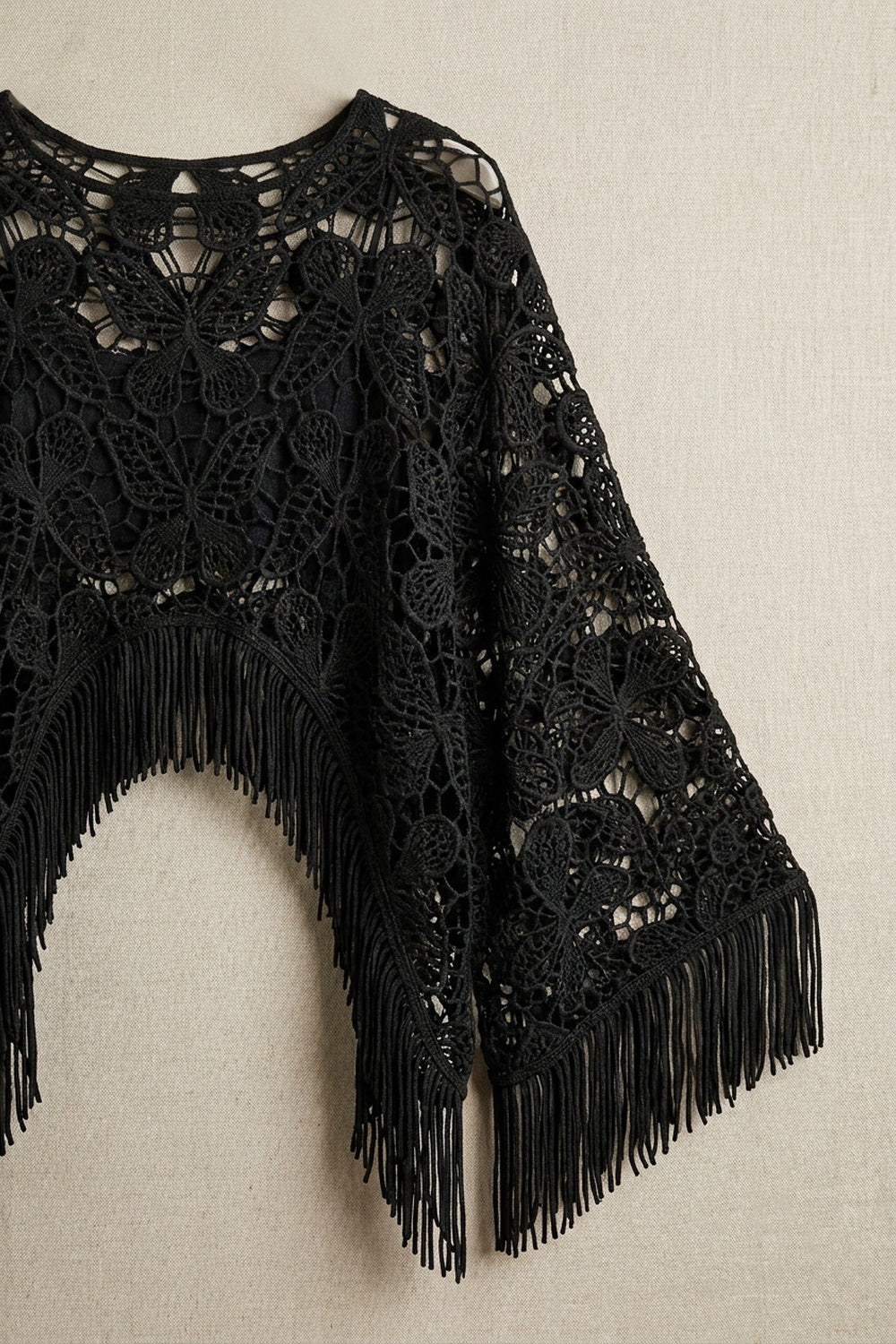 Black Guipure Lace Fringed Poncho Top black guipure lace poncho top - product view 7