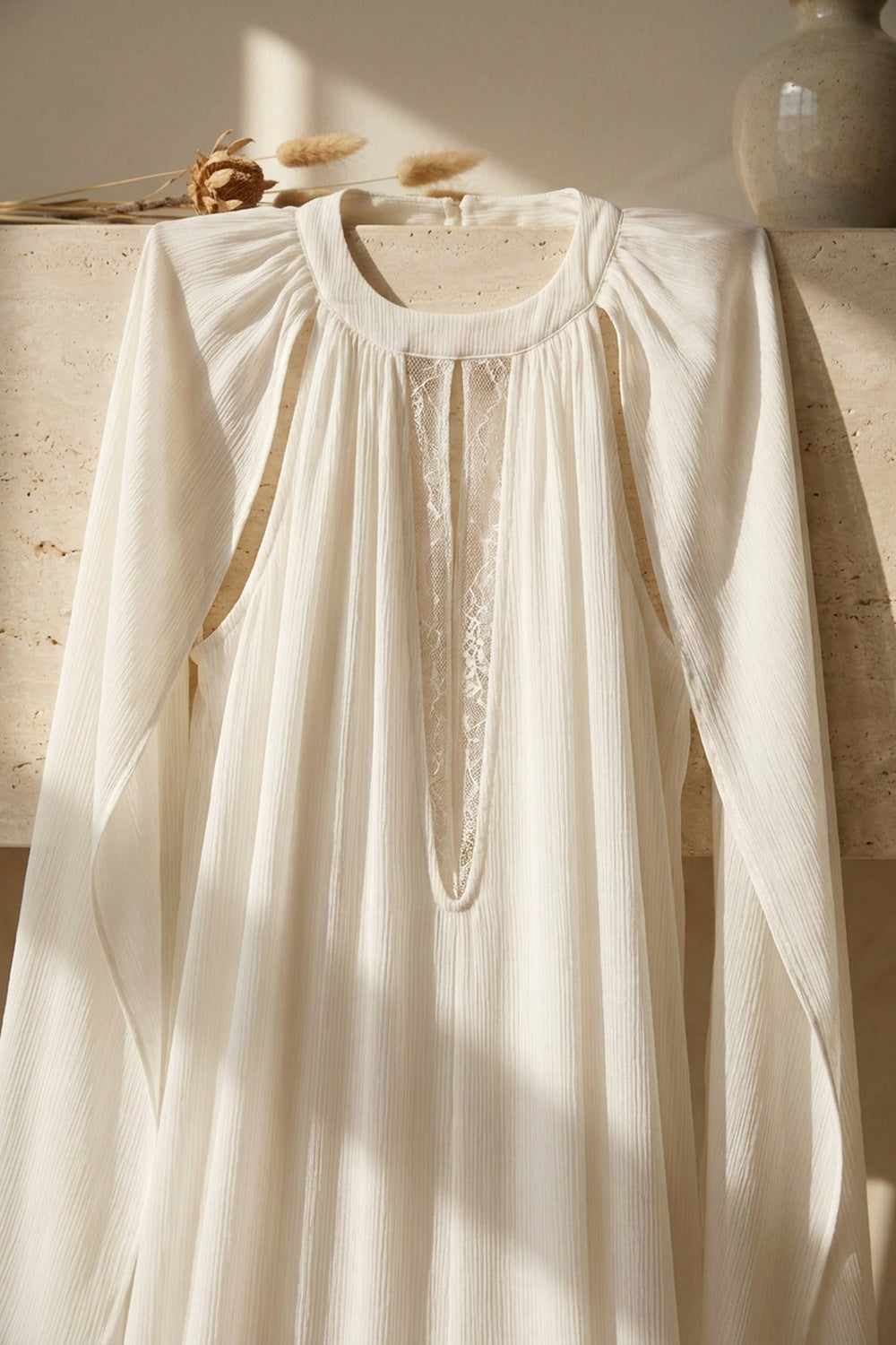 White Semi-Sheer Crinkle Chiffon A-Line Maxi Dress white lightweight semi-sheer crinkle chiffon dress - product view 7