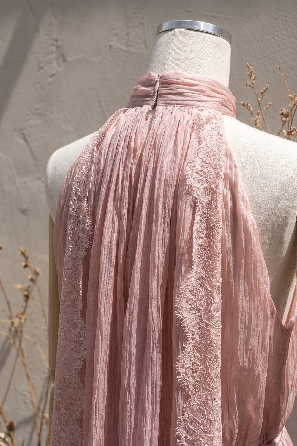 dusty pink crinkled chiffon a-line dress dusty pink crinkled chiffon dress - product view 7