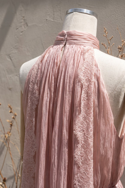 dusty pink crinkled chiffon a-line dress dusty pink crinkled chiffon dress - product view 7