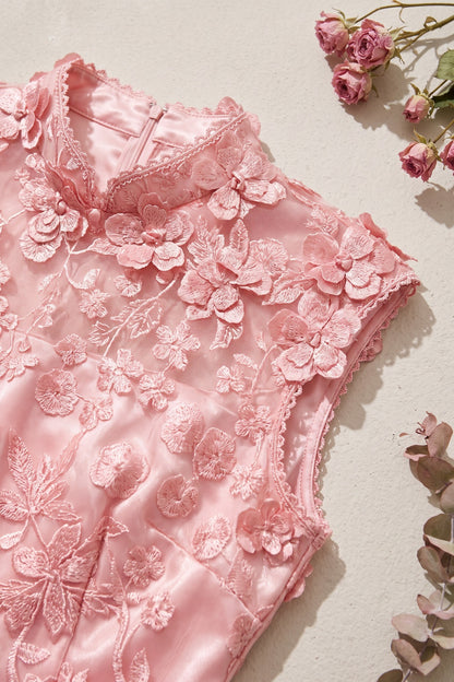 Pink Tulle Overlay A-Line Midi Dress pink tulle overlay dress - product view 7