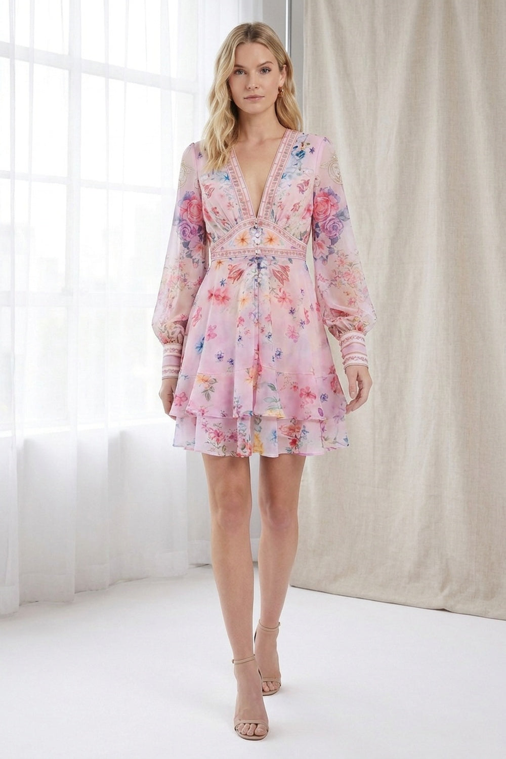 Light Pink Chiffon Fit-and-Flare Mini Dress light pink chiffon mini dress - product view 6