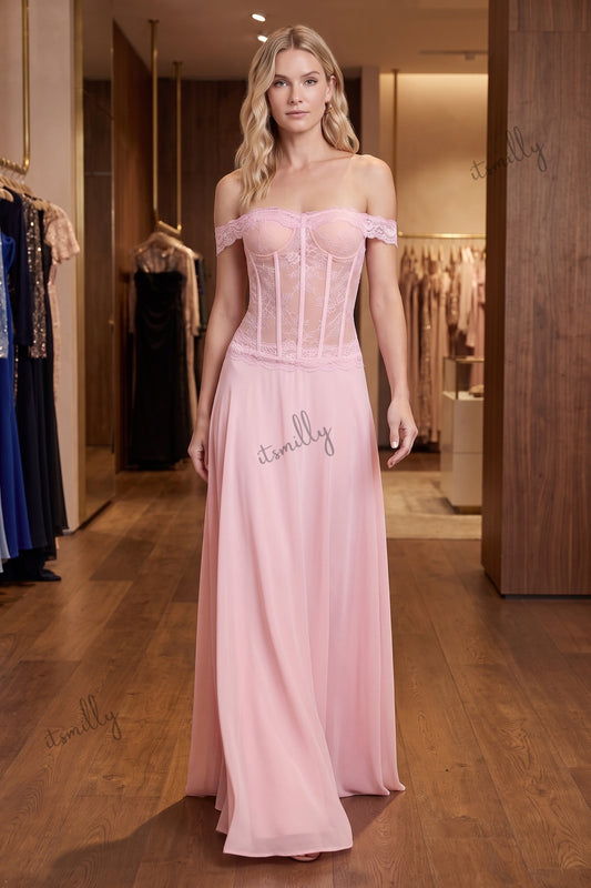 Light Pink Chiffon A-Line Evening Gown light pink chiffon evening gown - product view 8