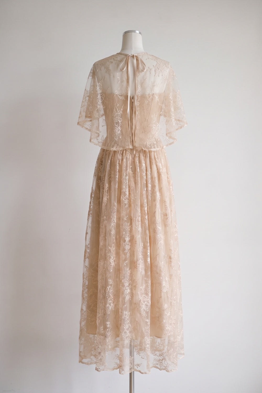 Champagne Embroidered Floral Lace A-Line Layered Maxi Dress champagne, beige embroidered floral lace layered lace maxi dress - product view 4