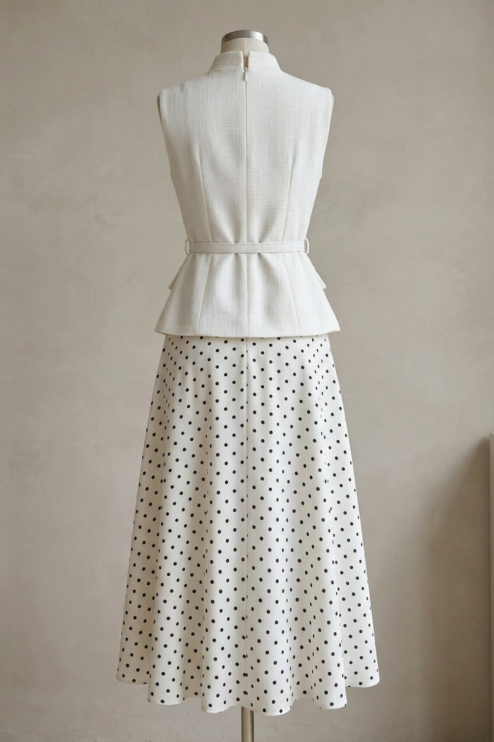 White Structured Woven Fitted Peplum Top & Flared A-Line Midi Skirt Two-Piece Set white structured woven cotton-blend two-piece set - product view 3