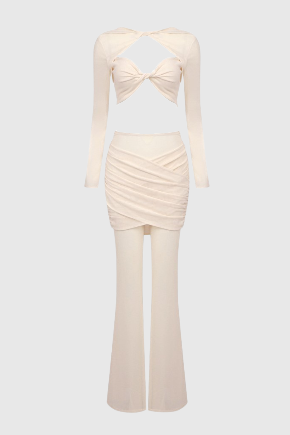 Selka Twisted Mesh Pants Set - Beige