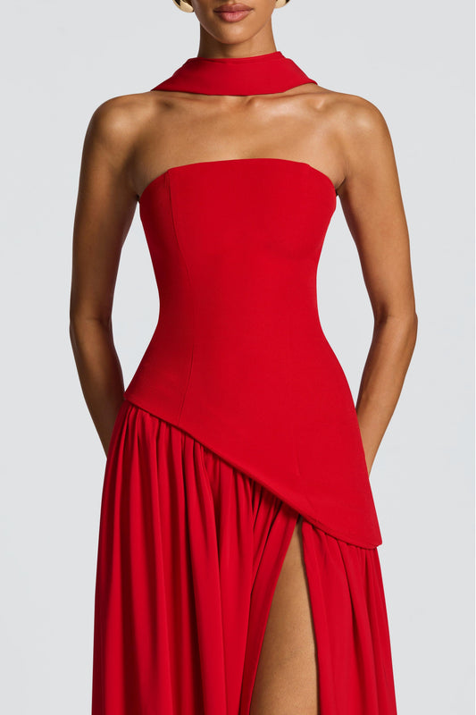 Miloni Strapless Split Maxi Dress - Red