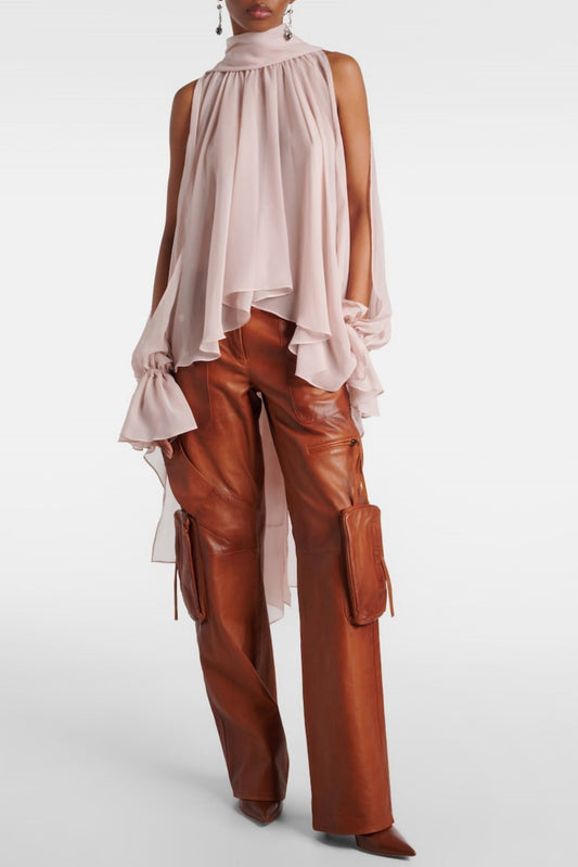 Mistee Asymmetric Slit-sleeve Blouse - Pink
