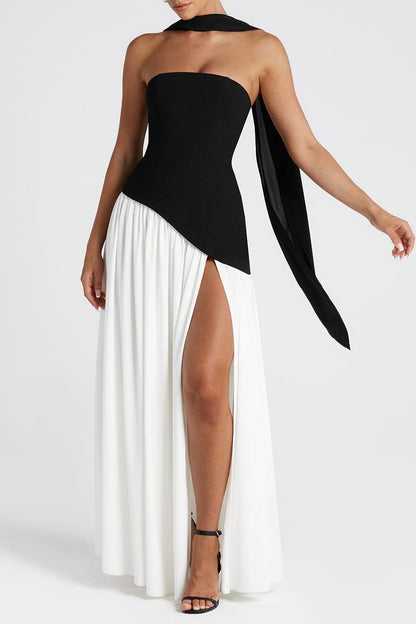 Miloni Strapless Split Maxi Dress - Black/White