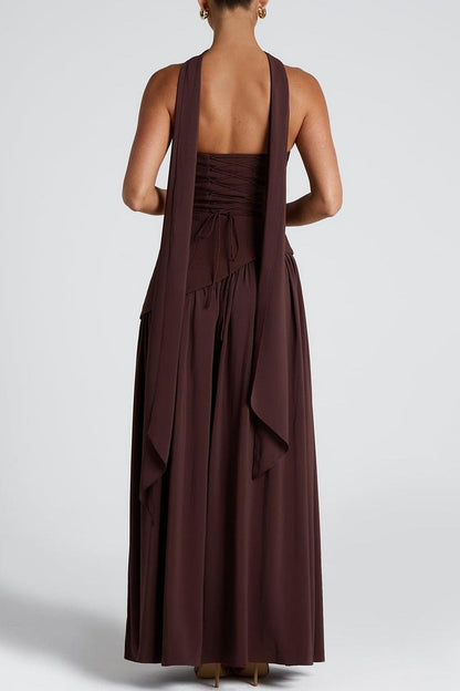 Miloni Strapless Split Maxi Dress - Brown