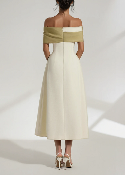 Cicek Floral Appliqué Off Shoulder Midi Dress