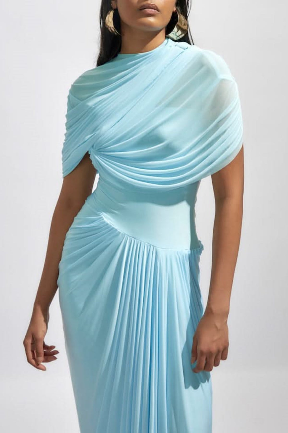 Aakifa Asymmetric Draped Maxi Dress - Blue