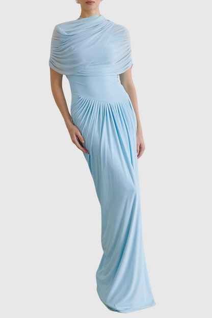 Aakifa Asymmetric Draped Maxi Dress - Blue