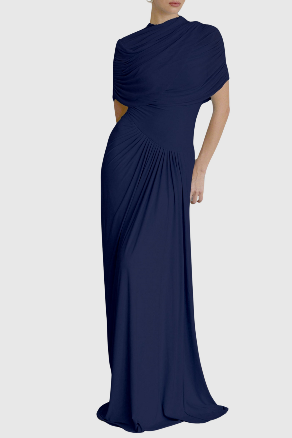 Aakifa Asymmetric Draped Maxi Dress - Navy