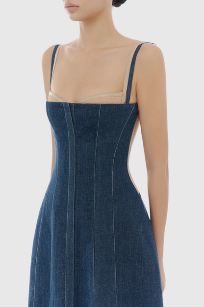 Abeje Corset Denim Midi Dress