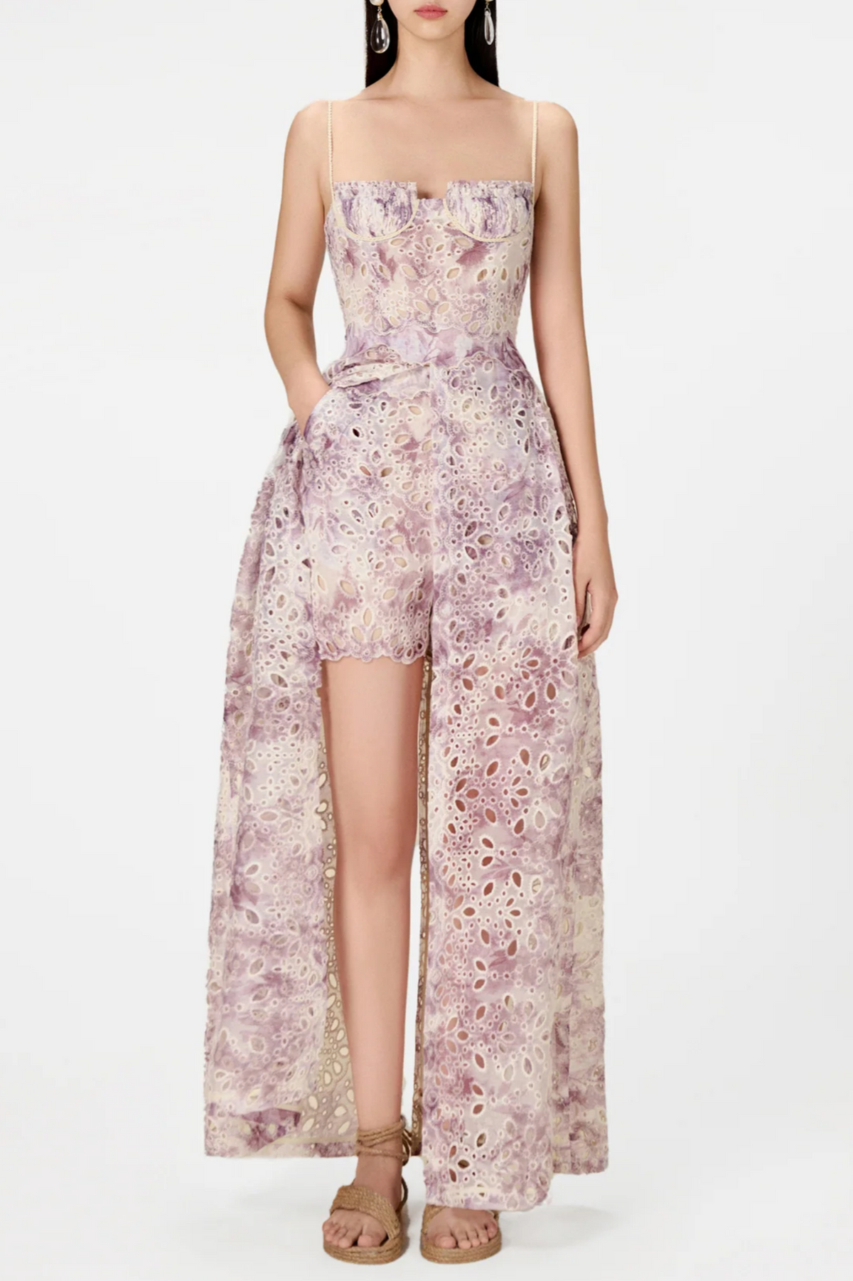 Abetzi Floral Embroidered Shorts & Maxi Dress Set - Purple